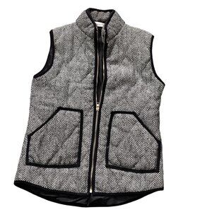 Herringbone Tweed Lined Full Zip 2 Pocket Puffer Vest Sz S Black & White 73K